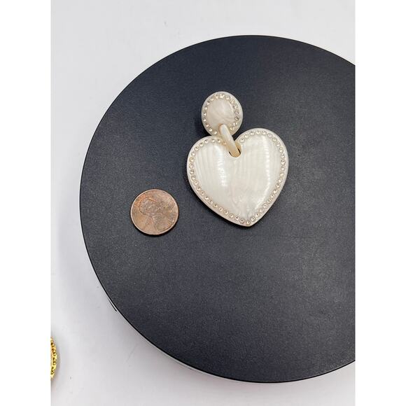 Lele Sadoughi Jewel crystal Stitched Mother of Pearl Acetate Heart Earring *One - Picture 7 of 8